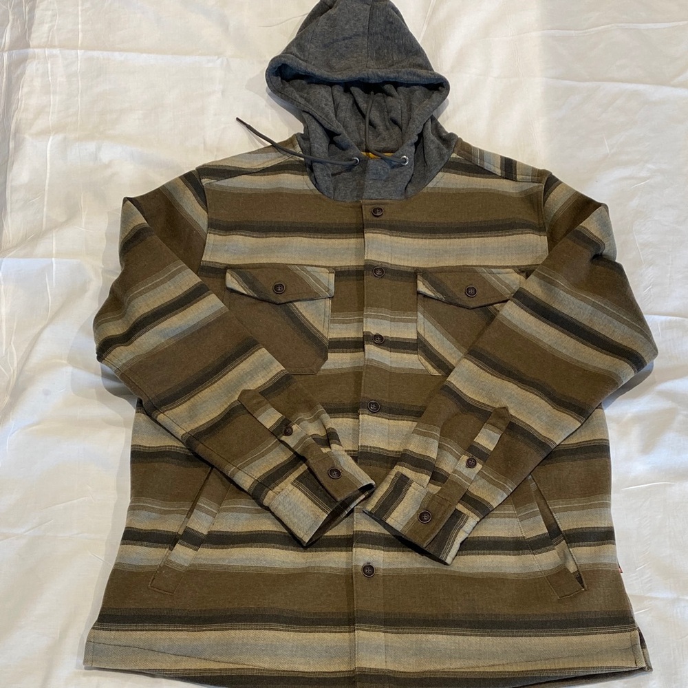 Quiksilver Brown and Gray Striped Hooded‎ Jacket-NWOT